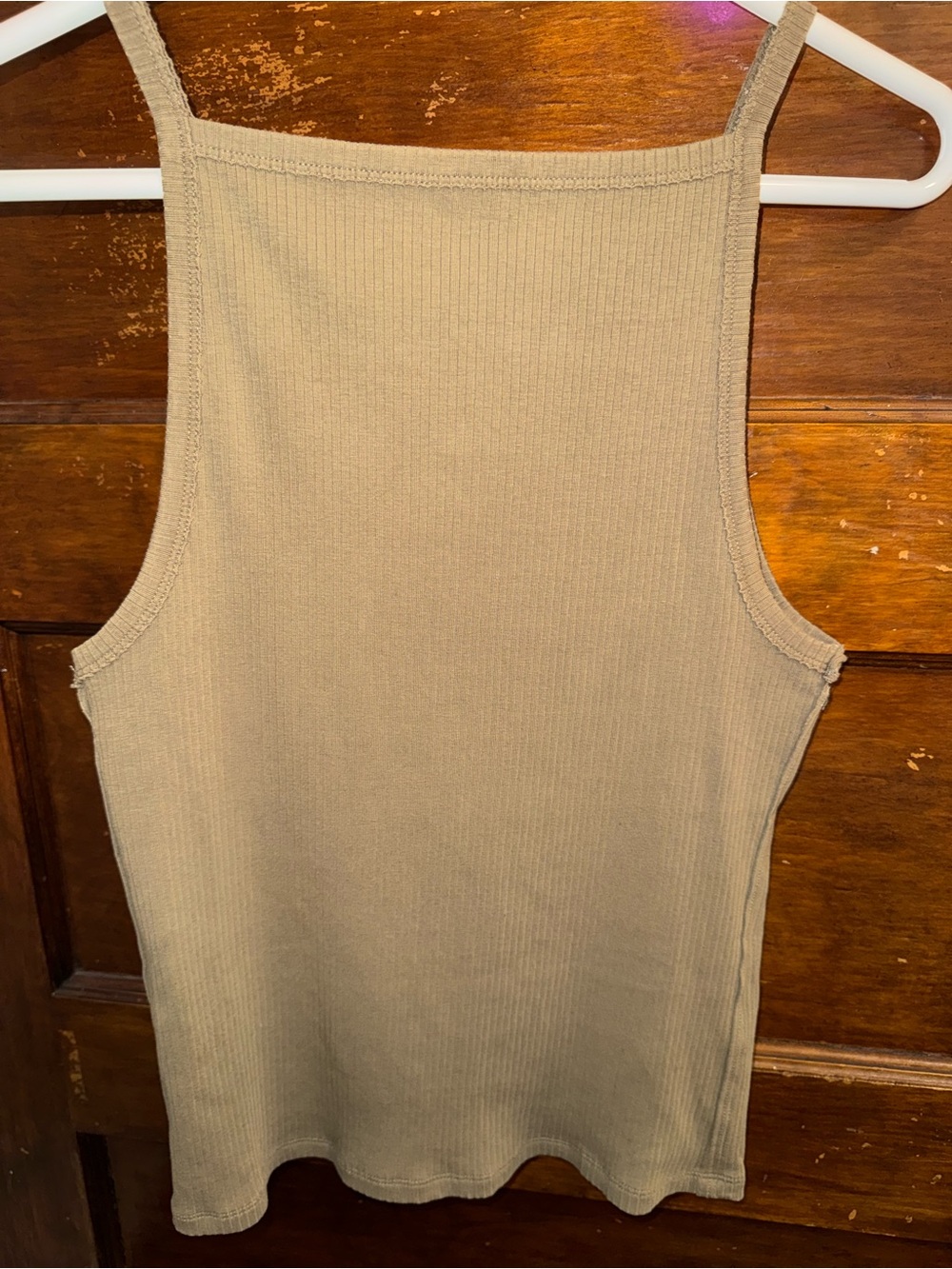 Free People Ribbed Square-Neck Tank - Camel Tan